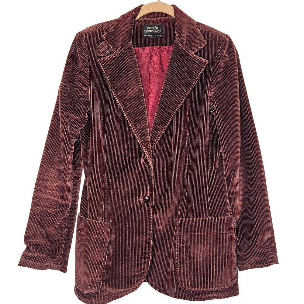 Patty Woodard Vintage Burgundy Corduroy Blazer Jacket With Notched‎ Lapels M